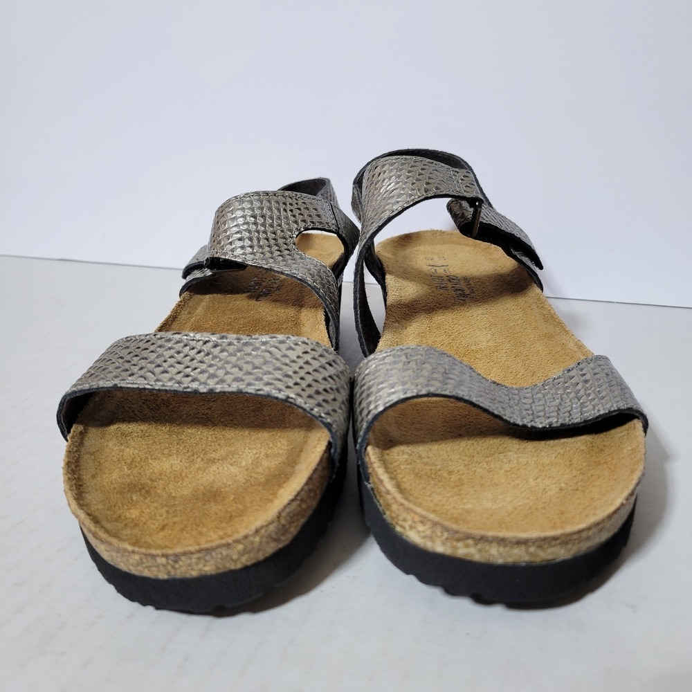 Naot Pamela Metallic Scale Snake Embossed Slingback Wedge Sandal Size 12 - Picture 6 of 9